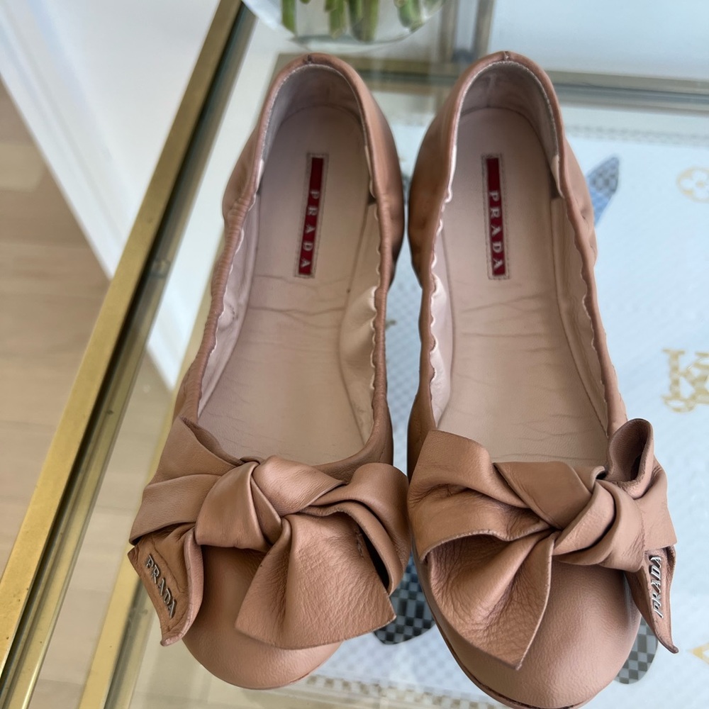 Prada nude ballet flats with bow.  Size 38.5